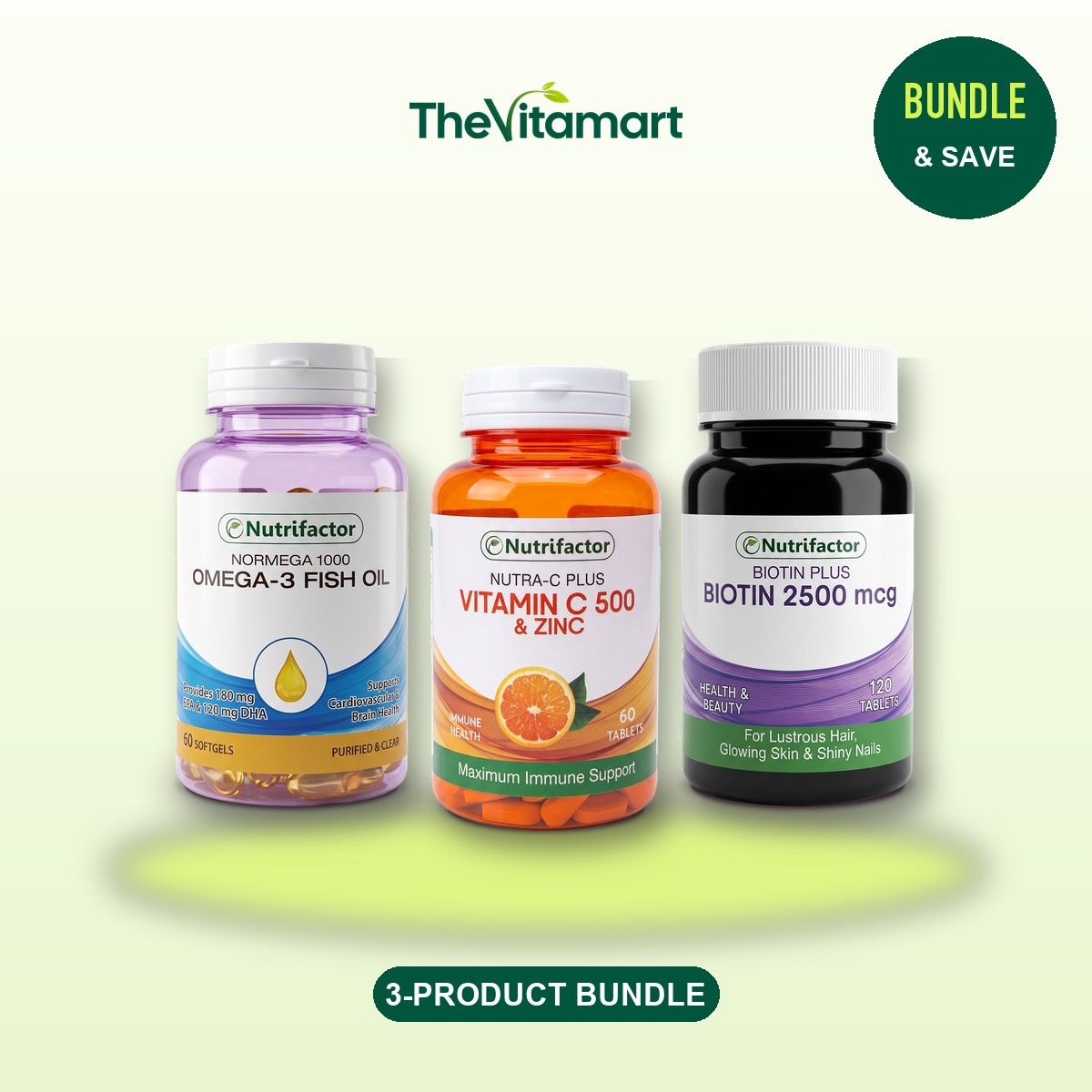 Vitamin C, Biotin & Omega-3 Supplements Bundle